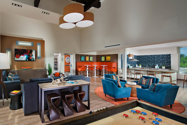 Clubhouse with a flat screen tv and table games