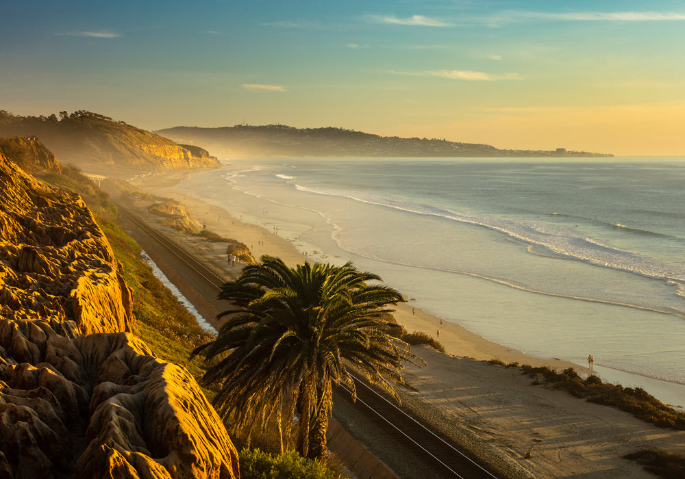 San Diego beach at sunrise.