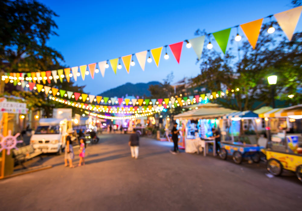 Food trucks at dusk on the West Coast.