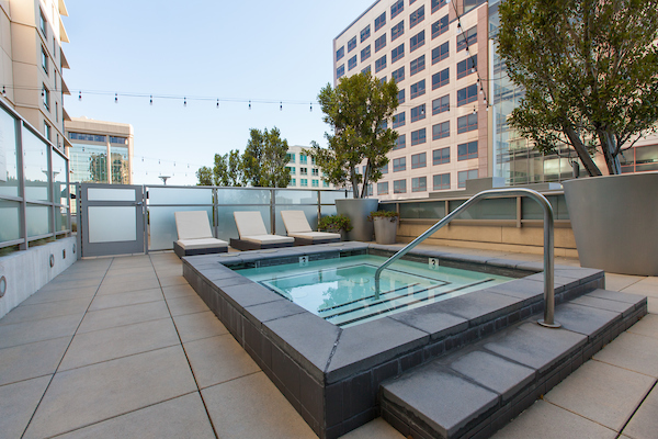 Outdoor spa lounge chairs.