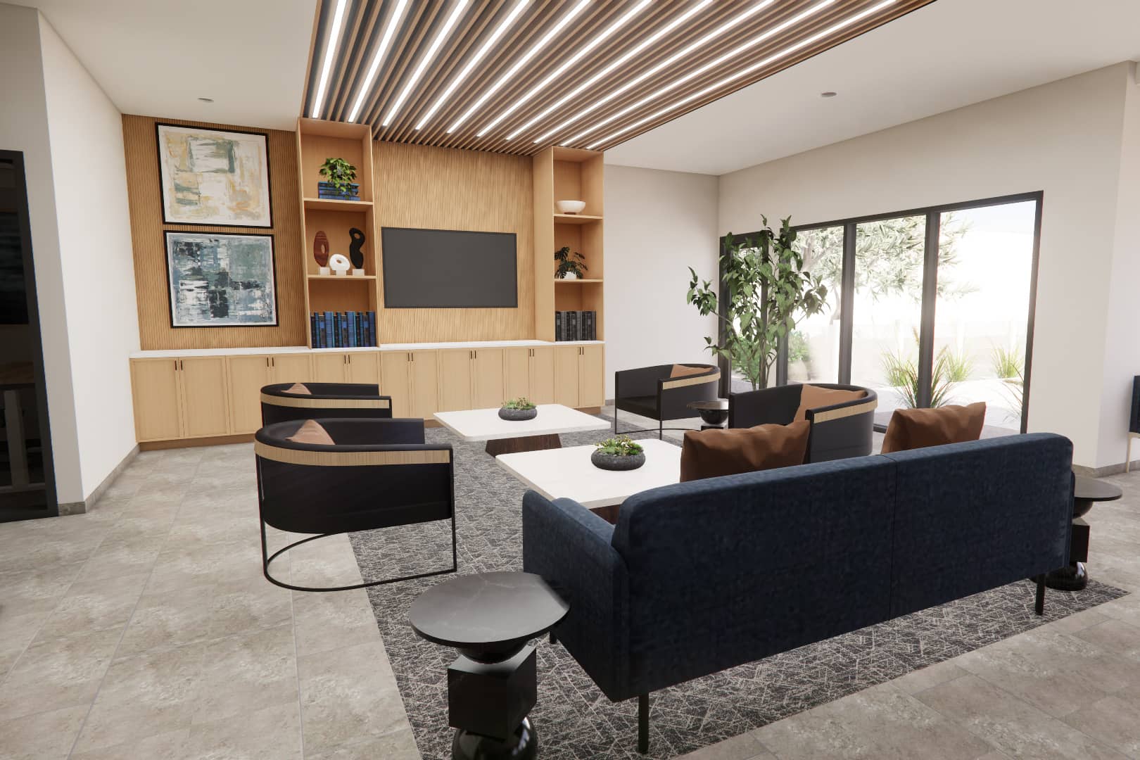 The Montclaire Renovated Clubroom with modern furniture
